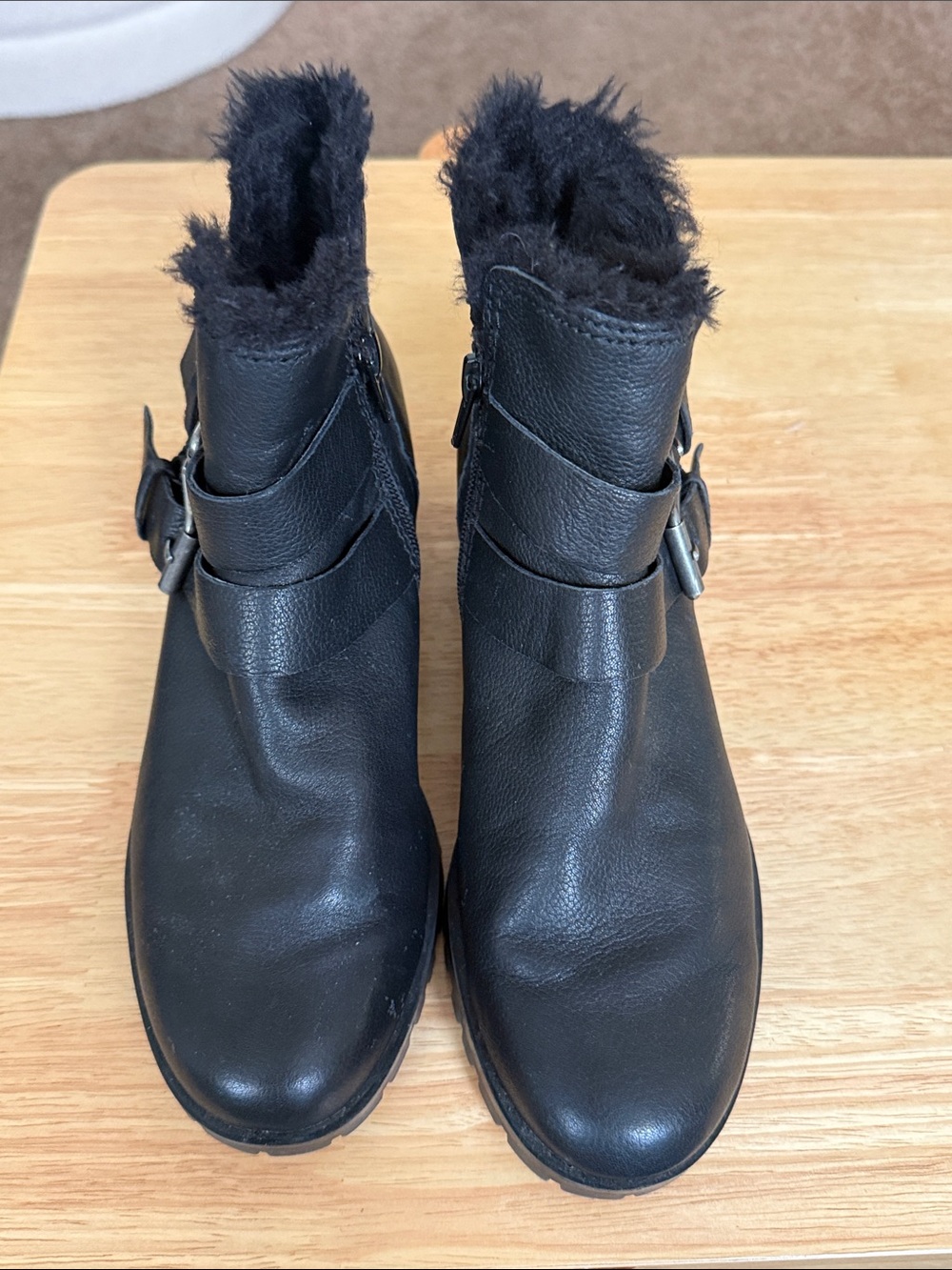 Treasure & Bond Black Faux-Fur Trim Ankle Booties with Buckle